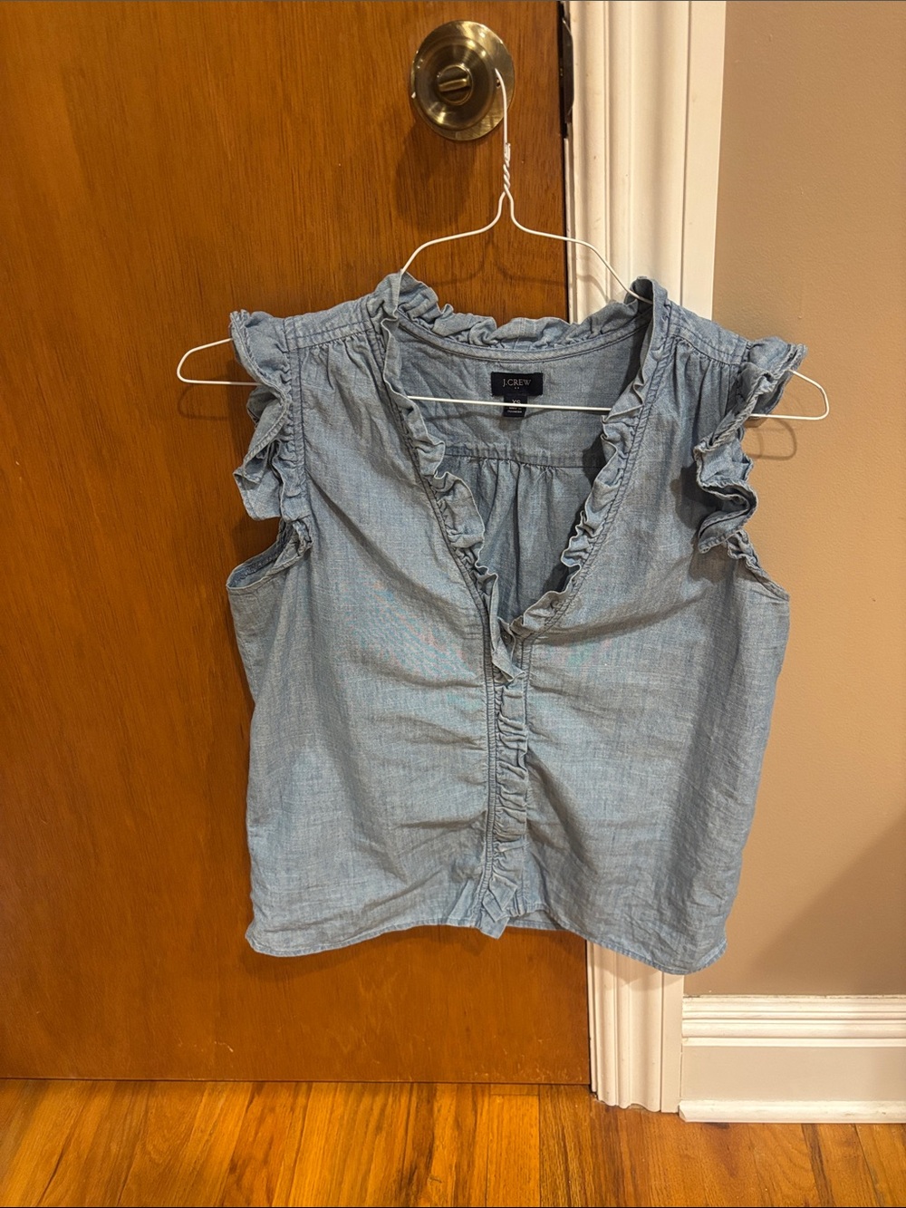 J. Crew Light Blue Ruffled Sleeveless Chambray Top Size XS